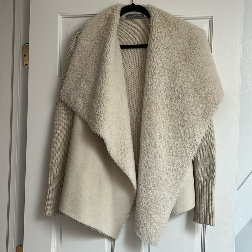 Fuzzy boho sweater. Faux suede and fur.